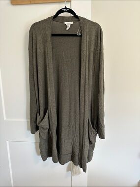Cherish Olive Green Open-Front Pocket Cardigan